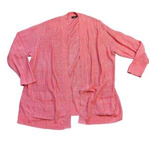 Talbots Open Front Cardigan Sweater Womens Plus Size 2X 100% Linen Pockets Coral